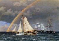 Eckersberg Christoffer Wilhelm Regenbogen auf See Eine kreuzende Yacht mit einigen anderen Schiffen