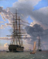 Eckersberg Christoffer Wilhelm The Russian Ship Of The Line Asow And A Frigate At Anchor Near Elsinore 1828