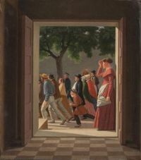 Eckersberg Christoffer Wilhelm Blick durch eine Tür zu laufenden Figuren 1845 Leinwanddruck