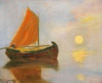 Economou Michalis Fishing Boat At Sunset 1927 canvas print
