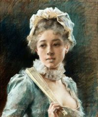 Edelfelt Albert Eine junge Frau mit Fächer 1884