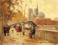 Edouard Cortes Booksellers Along The Seine With A View Of Notre Dame canvas print