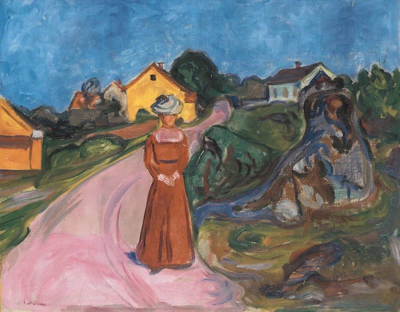 Edvard Munch Woman In Red Dress   Street In Aasgaardstrand canvas print