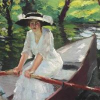 Edward Cucuel mujer en bote de remos