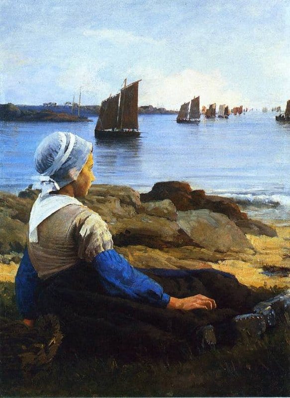 Edward E. Simmons Awaiting His Return - 1884 canvas print