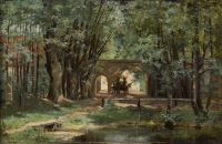Eicken Elisabeth Von A Wooded Landscape With A Wagon And Driver Near A Gate