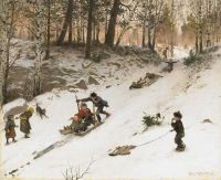 طباعة قماش Ekwall Knut Lekande Barn I Vinterbacke 1892