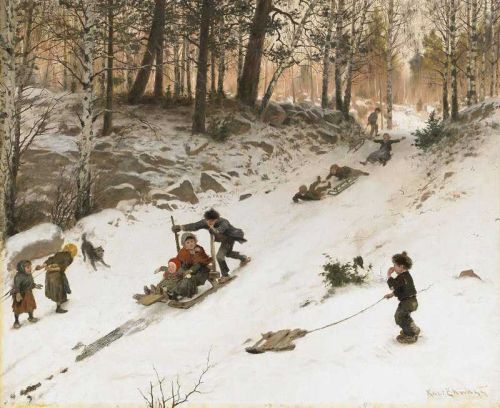 Ekwall Knut Lekande Barn I Vinterbacke 1892 canvas print