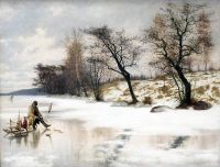 얼음 어부와 Ekwall Knut 겨울 장면
