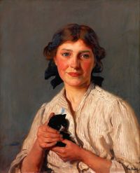 새끼 고양이와 함께 Elwell Frederick William 소녀 Ca. 1896년 1910년