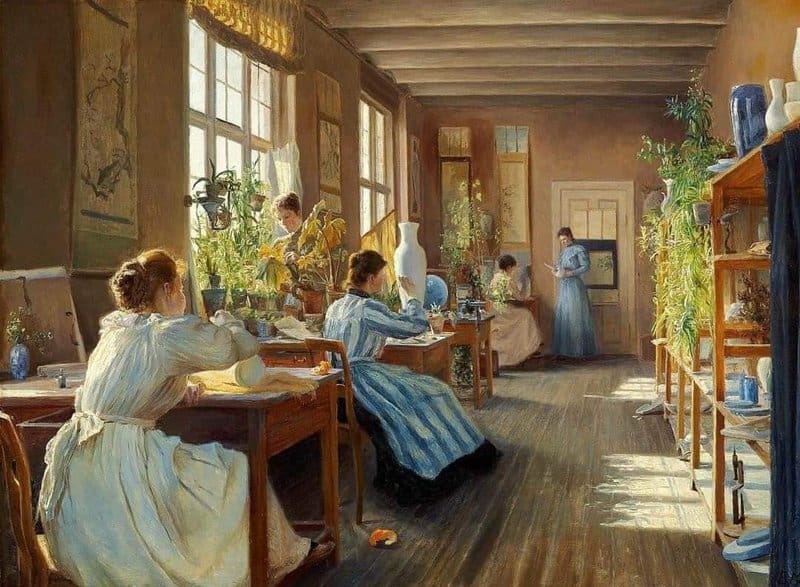 Emma Meyer Women Decorating Porcelain At Den Kgl. Porcel Nsfabrik - Royal Copenhagen canvas print