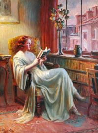 Enjolras Delphin-Frau, die nahe dem Fenster liest