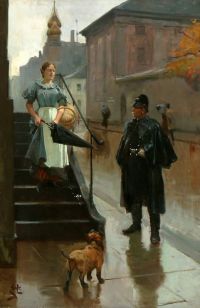 Erik Ludwig Henningsen A Maid Talking To A Police Officer canvas print