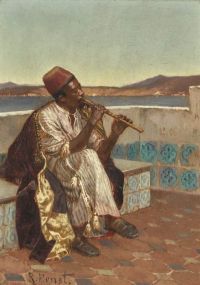 Leinwandbild Ernst Rudolf Musiker auf der Terrasse
