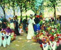 Ethel Carrick Mercado de flores francés 1909 impresión de lienzo