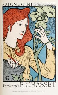يوجين Grasset Art Nouveau طباعة امرأة تراقب الزهور