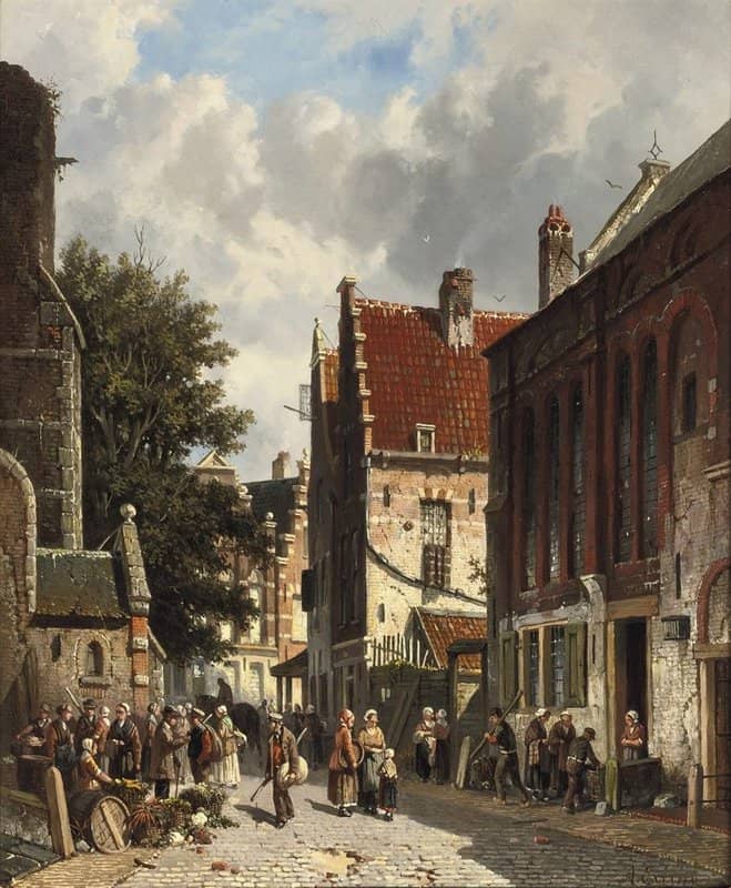 Eversen Adrianus A Busy Market In A Sunny Dutch Town 1878 canvas print