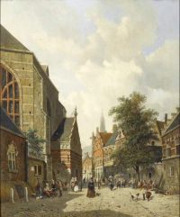Eversen adrianus 그림이있는 네덜란드 거리 장면
