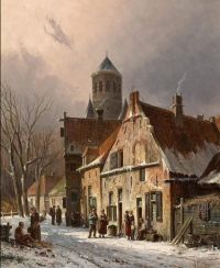 Eversen Adrianus A Village Street In Winter