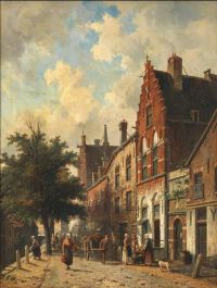 Eversen Adrianus Busy Street Scene Delft canvas print
