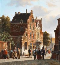 Eversen Adrianus Figures In A Busy Street 1853