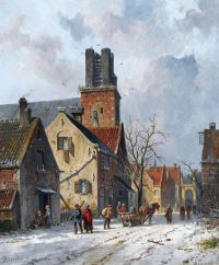 Eversen Adrianus Figures In The Snow Covered Streets Of Ransdorp canvas print