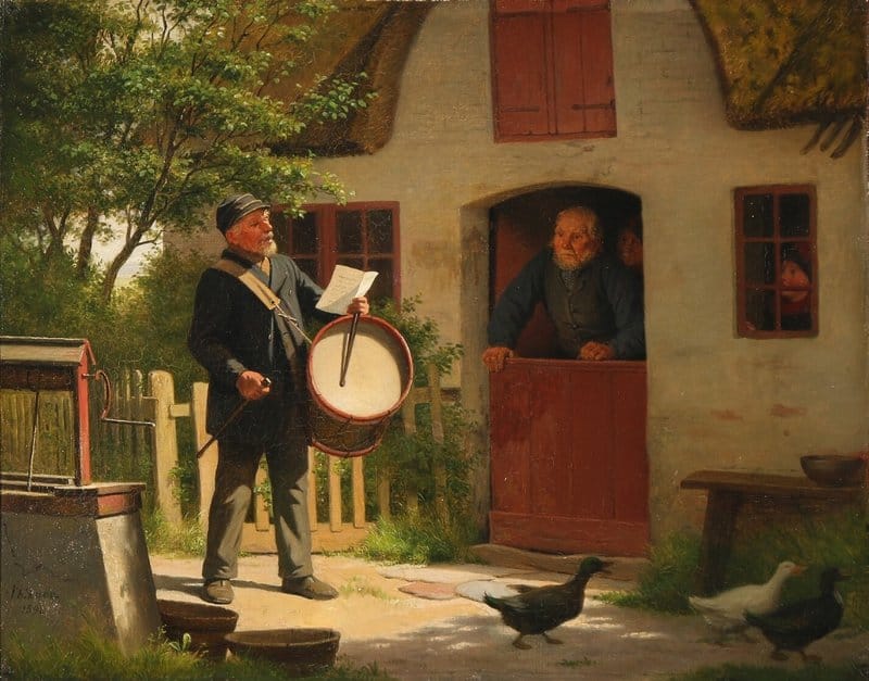 Exner Julius The Policeman Is Reading His Message To A Family On Fan 1898 canvas print