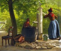 Exner Julius Two Girls From Fan Pumping Water Up From The Well 1896
