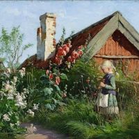 Chica Fanny Brate en un jardín floreciente 1885