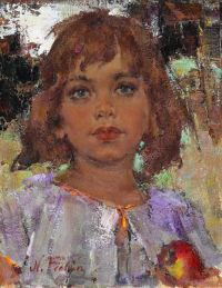 Fechin Nicolai Ivanovich Porträt eines jungen Mädchens mit einem Apfel