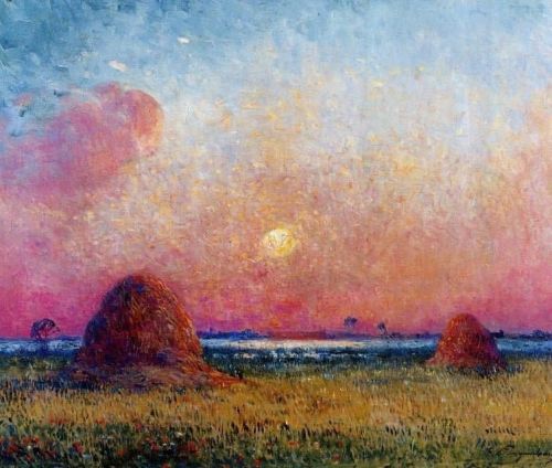 Ferdinand Puigaudeau Wheat Stack At Sunset canvas print