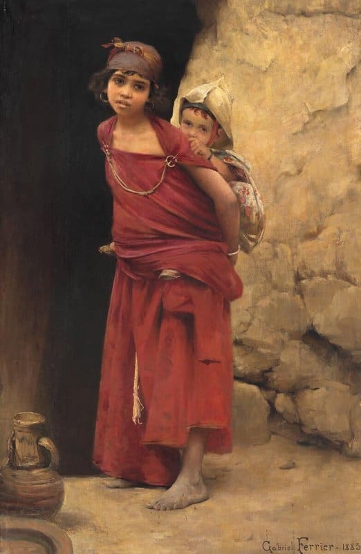 Ferrier Gabriel A Young Algerian Girl Carrying A Child 1883 canvas print