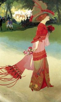 لوحة Feure Georges De Woman باللون الأحمر
