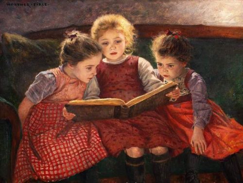 Firle Walter The Fairytale Three Reading Girls canvas print