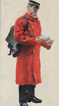 Fischer Paul A Postman With A Bundle Of Letters
