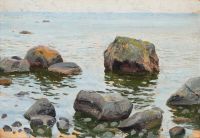 Fischer Paul Eine Skizze einer Küste mit großen Felsen am Wasserrand