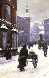 Fischer Paul A Street Scene In Winter Copenhagen 1900 canvas print