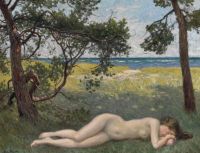 فيشر بول ، امرأة شابة تستريح تحت الأشجار الظليلة في لوحة قماشية هورنب كيه بلانتاج