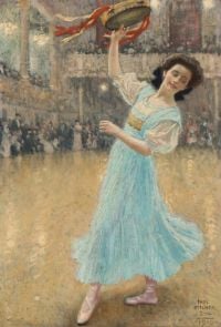 Fischer Paul A Young Woman With A Tambourine Performing In A Ballroom 1910 canvas print