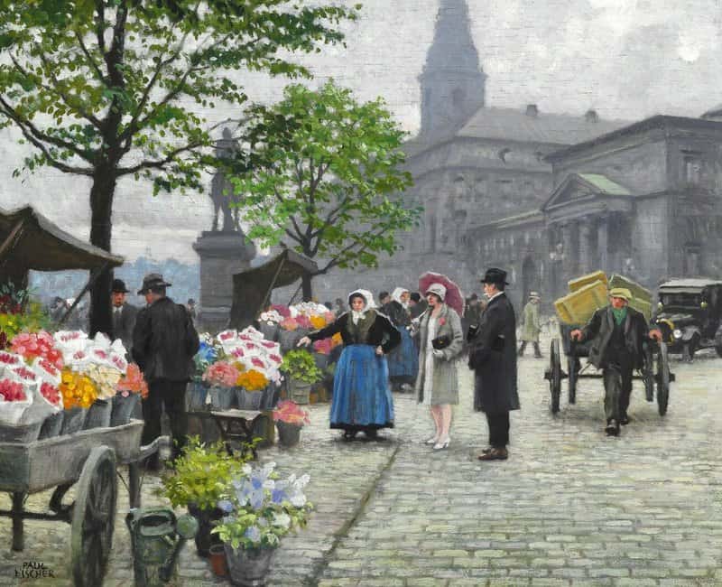 Fischer Paul An Elegant Couple Buying Flowers At H Jbro Plads canvas print