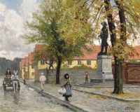 Fischer Paul Autumn Day At Nyboder In Copenhagen With The Statue Of Christian Iv