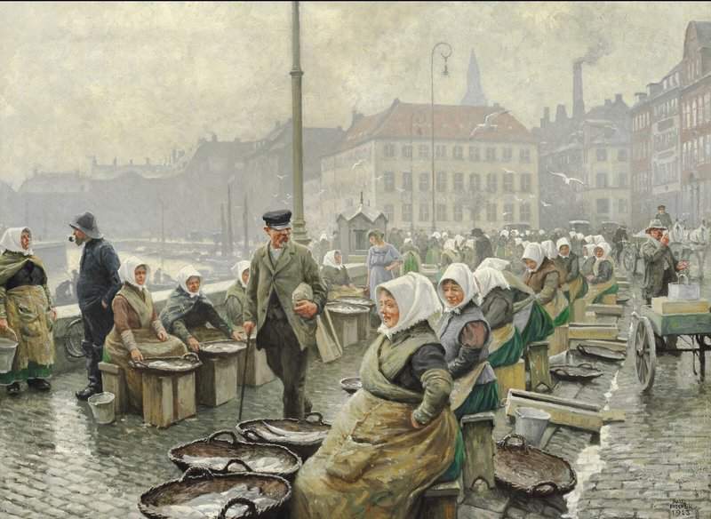 Fischer Paul Fishermen S Wives Selling Fresh Fish At Gammel Strand In Copenhagen 1923 canvas print