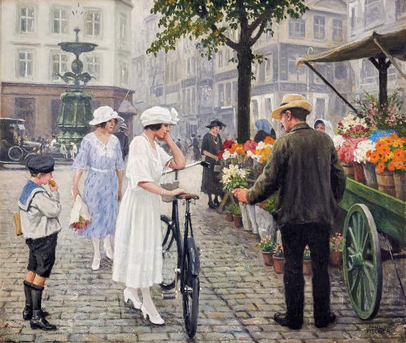 Fischer Paul Flower Market At H Jbro Plads Copenhagen Ca. 1920 canvas print