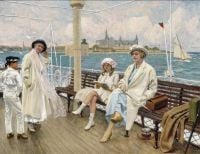 Fischer Paul On The Ferry From Helsing R. In The Background Kronborg 1915