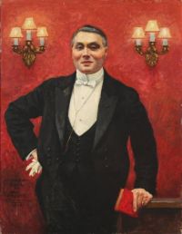 Fischer Paul Porträt eines Herrn im vollen Abendkleid mit einem roten Buch 1928