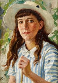 Fischer Paul Porträt des Mädchens in einem weißen Hut