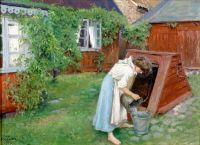 Fischer Paul Scene From Garden In Bastad Girl Fetching Water canvas print