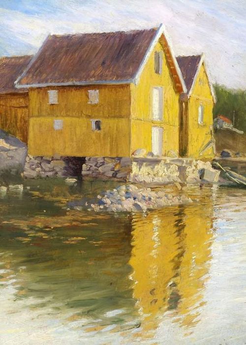 Fischer Paul Scene From Norway With Yellow Wooden Houses canvas print