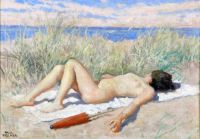 Fischer Paul Sunbathing Woman With Parasol canvas print