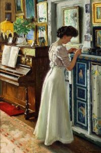 فيشر بول ، الفنانة S ، الابنة هارييت في غرفة المعيشة في Sofievej 1908 09